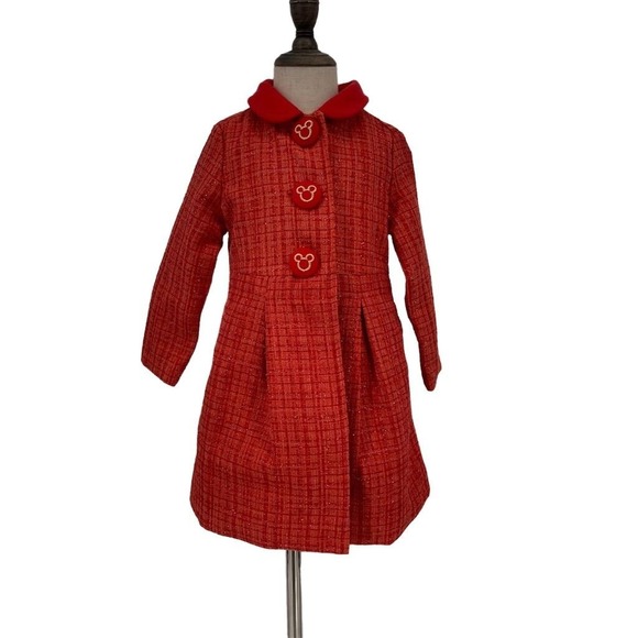 Disney Other - Disney Toddler Girls Red Tweed Dress Coat Minnie Mouse Buttons Size 3